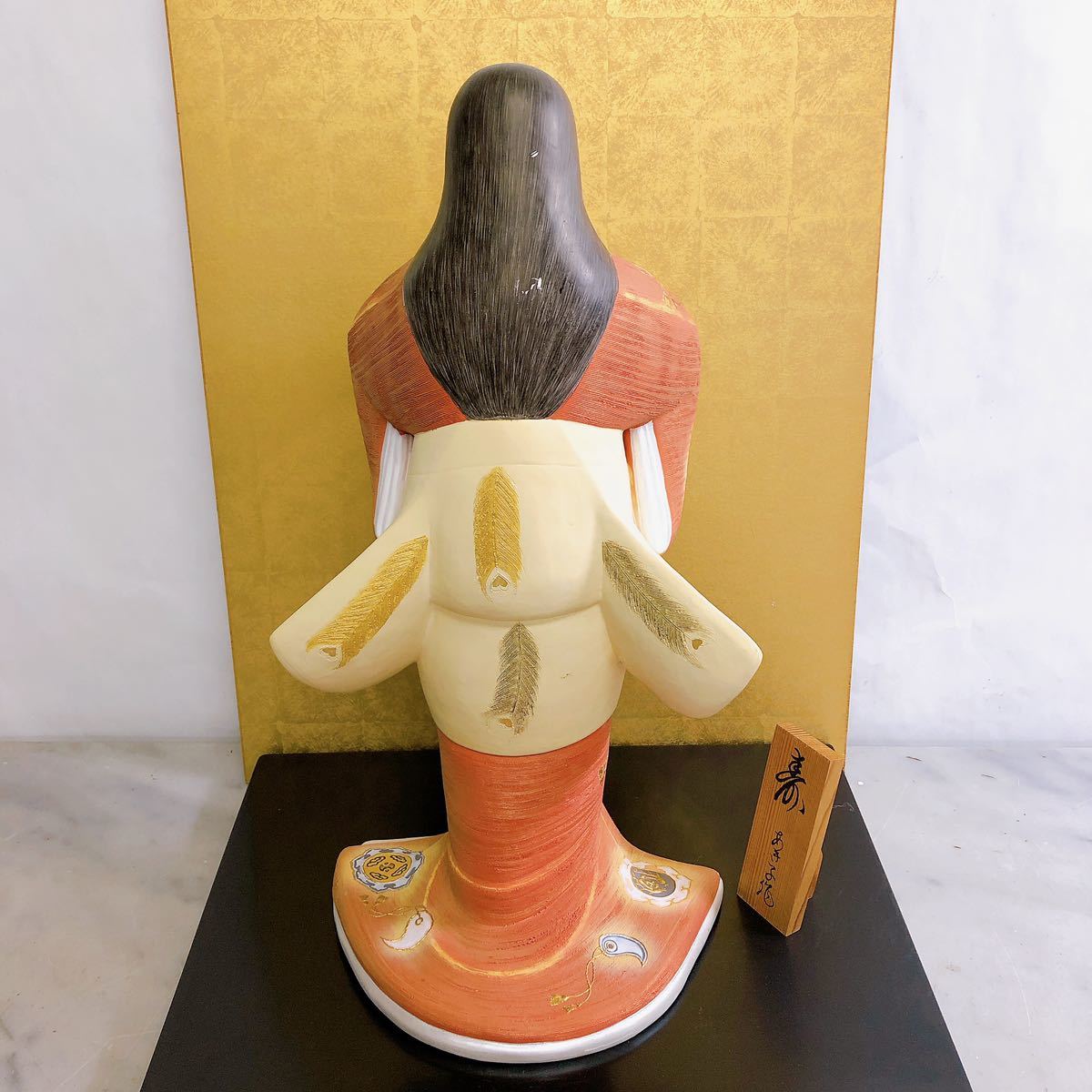 博多人形 伝統工芸品 陶器人形 置物 着物 女性 レトロ 井上あき子作 寿 ケース無し_画像5