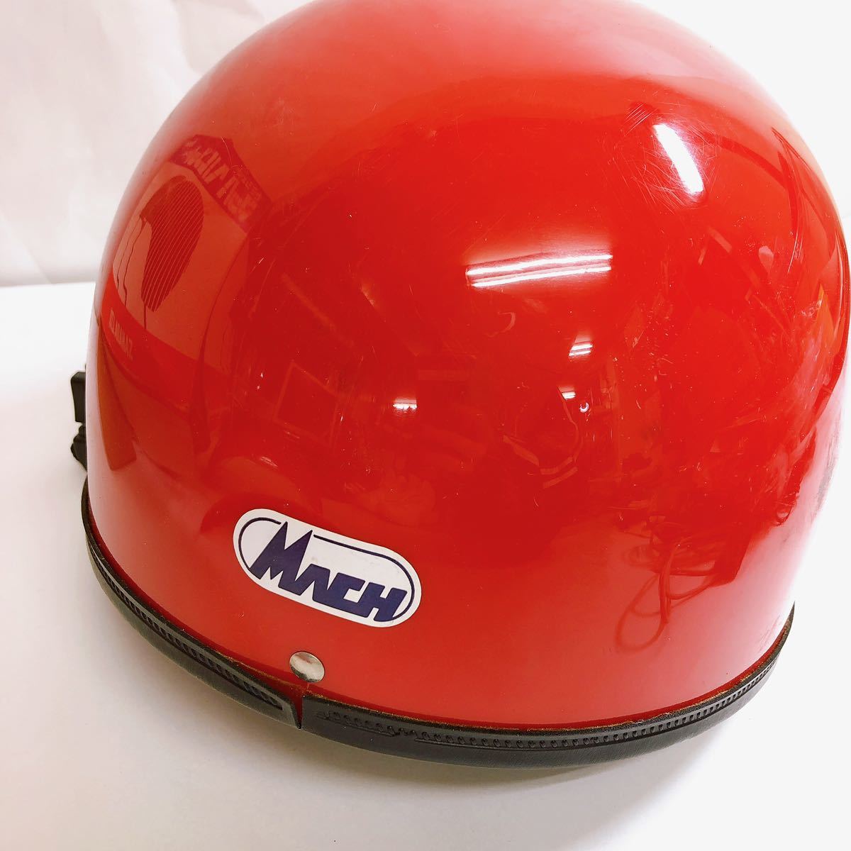 当時もの MACH HELMET マッハヘルメット 半ヘル 半帽 ヴィンテージ セミジェットタイプ フリーサイズ 赤 箱付き_画像5