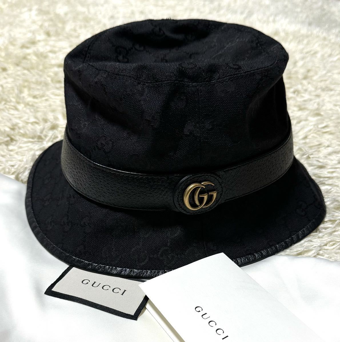 極美品○GUCCI グッチ GG マーモント キャンバス レザー バケット