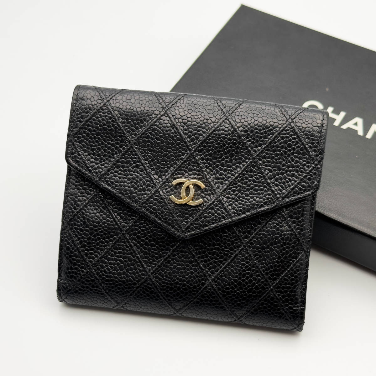 CHANEL シャネル　キャビアスキン　ビコローレ　Wホック　折財布_画像1