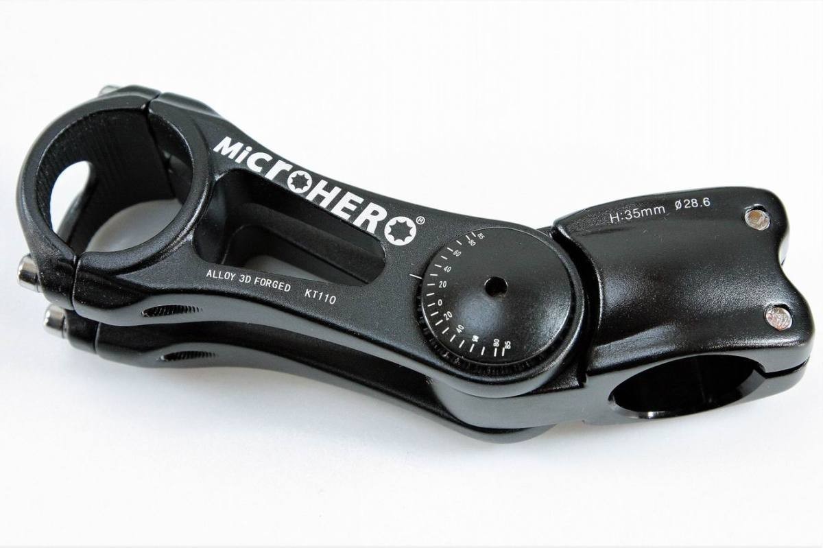 【即納】MicrOHERO　軽量292g　肉抜きデザイン　角度可変ステム　Φ31.8/110-28.6mm　+-85度 ブラック_画像1