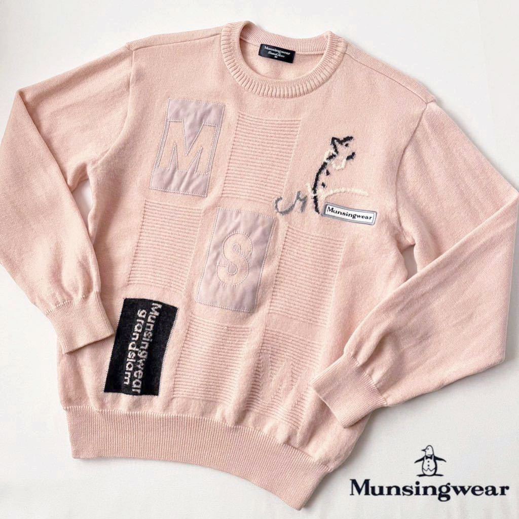 マンシングウェア Munsingwear クルーネック ニットセーター M サーモンピンク ゴルフ セーター_画像2