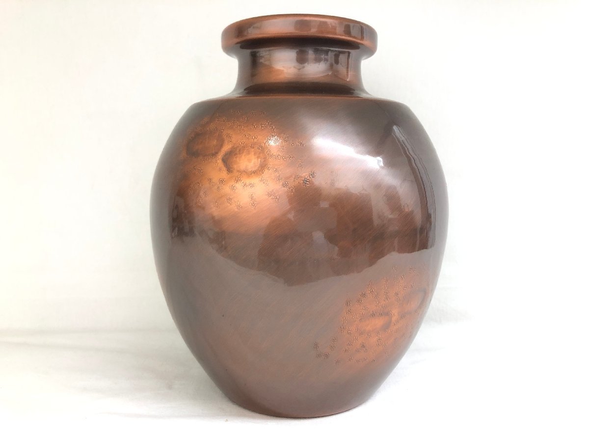 送料無料 1円~ 壺 桃山古色 鎚起銅器 英純堂 花瓶 純銅 銅製 木箱付き