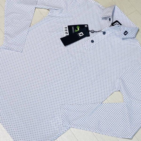 新品◆FootJoy フットジョイ フラワー柄 吸汗速乾 ストレッチ 長袖ポロシャツ/ホワイト/サイズM/送料185円_画像2