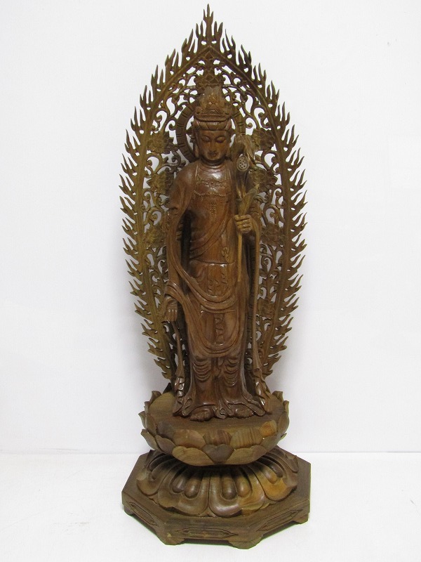 kk28-8841[TOM] 仏教美術 中国 林金徳 作 木彫 彫刻 観音菩薩立像 高さ70cm 仏像