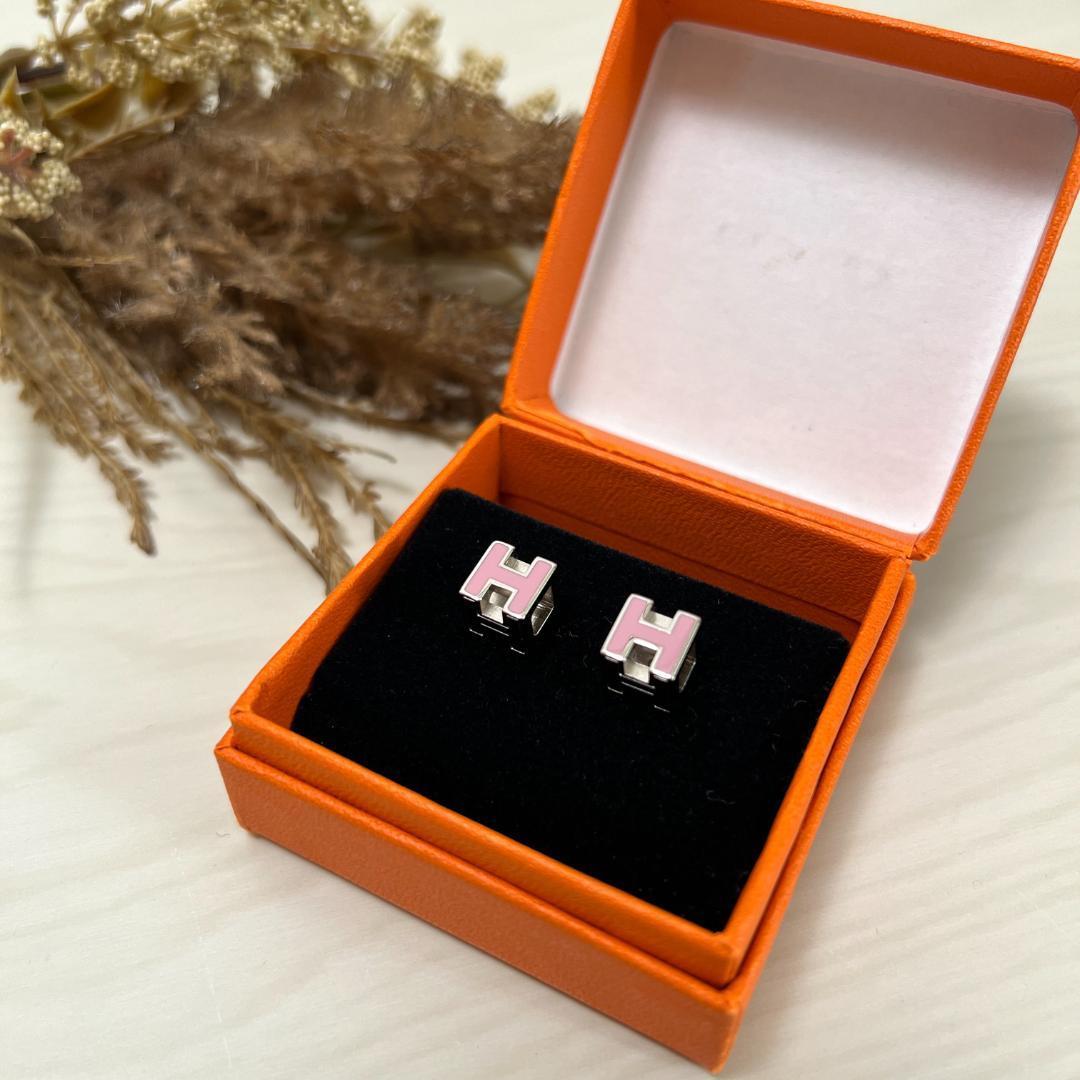 HERMES エルメス カージュドアッシュ Hキューブ SS ピンク ピアス