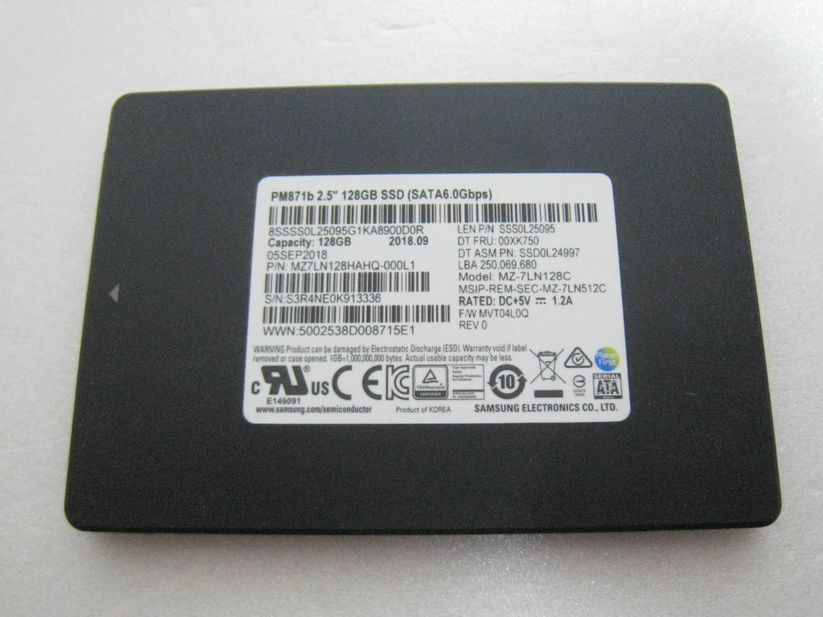 SAMSUNG 2.5インチSSD 128GB PM871b　動作確認済, 健康状態正常 No102_画像1