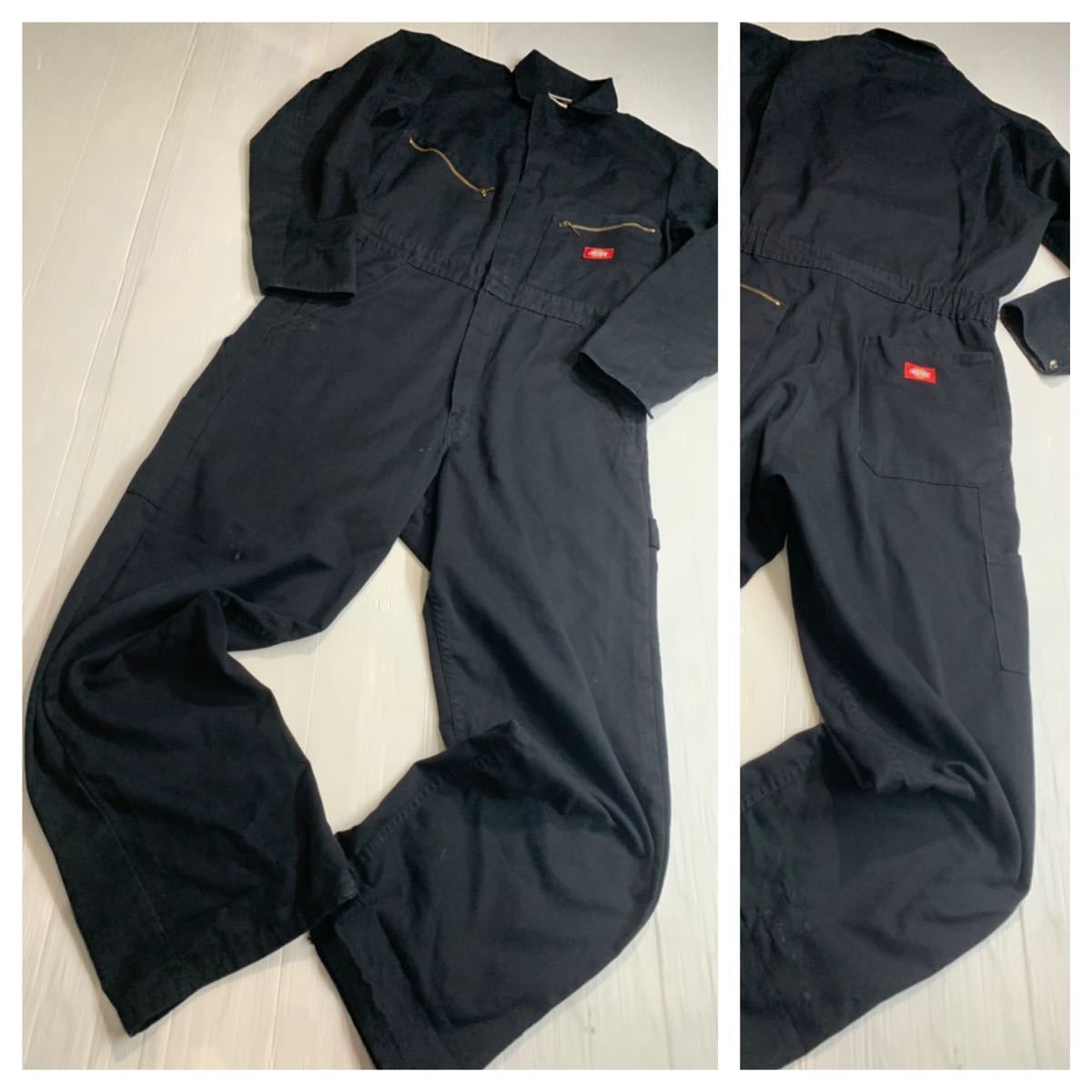 90's ヴィンテージ　Dickies ディッキーズ　ベリーズ製　黒　4879BK つなぎ　ツナギ　オールインワン　サロペット　38 ブラック_画像1