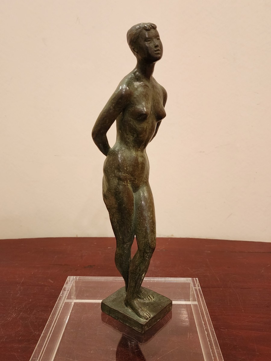 裸婦像 ブロンズ 在銘 女性像 オブジェ 裸婦 ブロンズ像 置物 高さ32cm 幅10cm 奥6.5cm 1602g_画像10