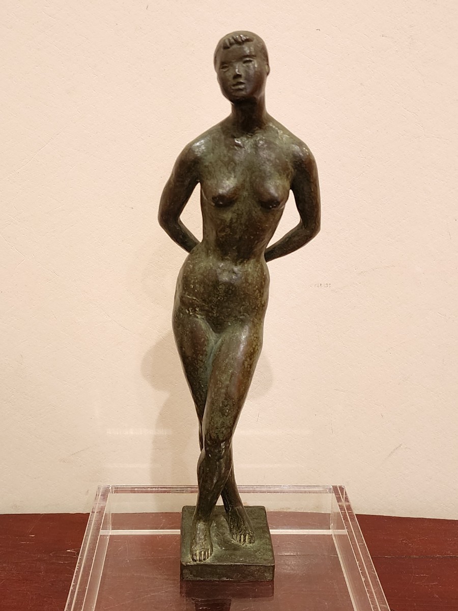 裸婦像 ブロンズ 在銘 女性像 オブジェ 裸婦 ブロンズ像 置物 高さ32cm 幅10cm 奥6.5cm 1602g_画像3