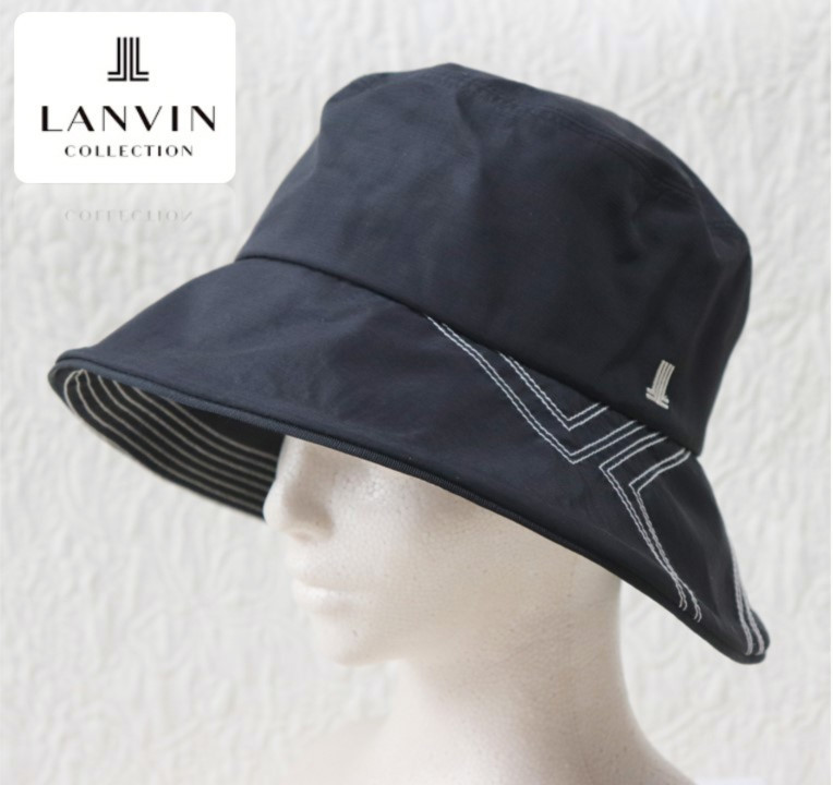 新品タグ付き【LANVIN COLLECTION ランバンコレクション】ステッチロゴ ハット 帽子 黒 v4003_画像1