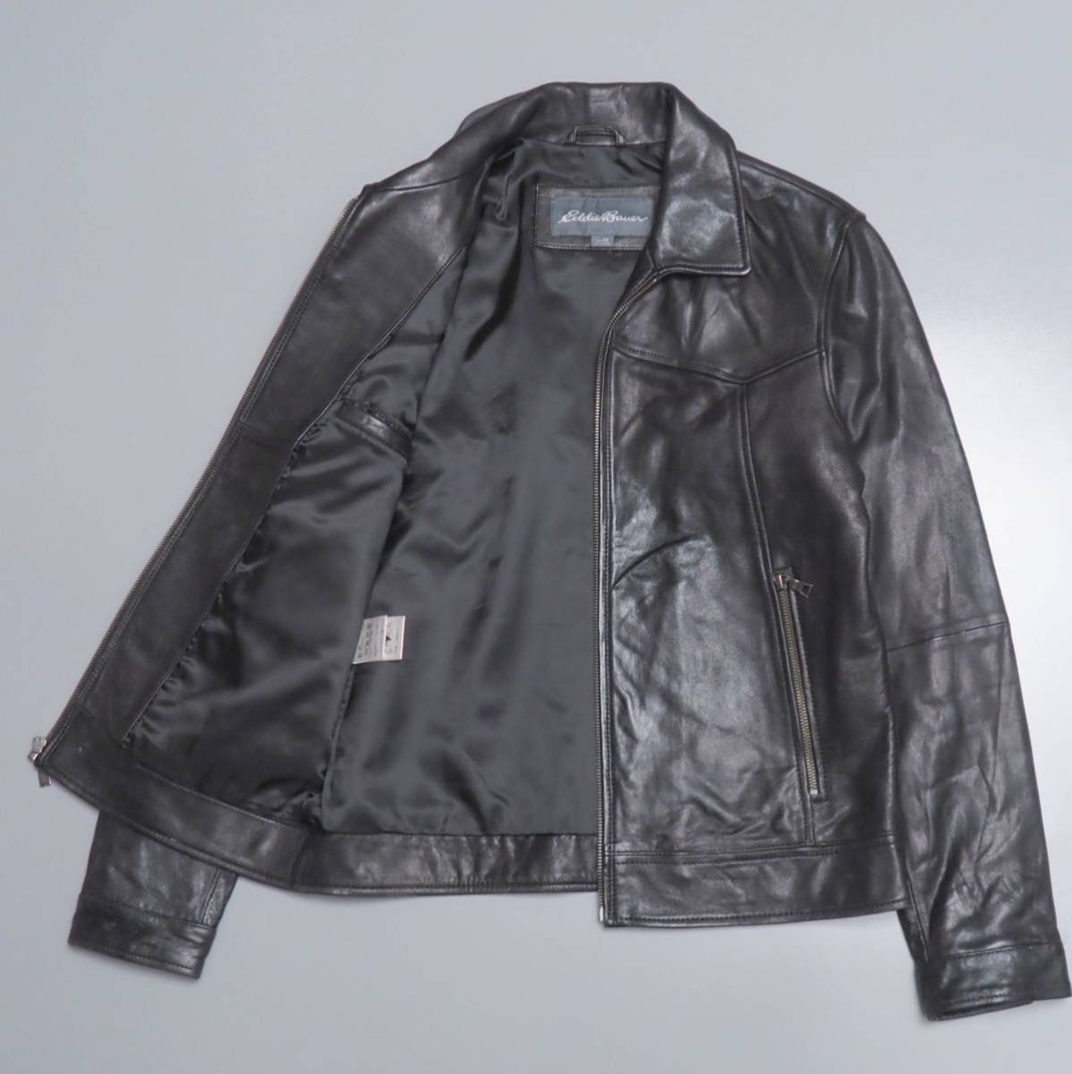 TF7456//*エディバウアー/Eddie Bauer*メンズXS/羊革/レザージャケット/ジップアップブルゾン/黒/ブラック_画像6