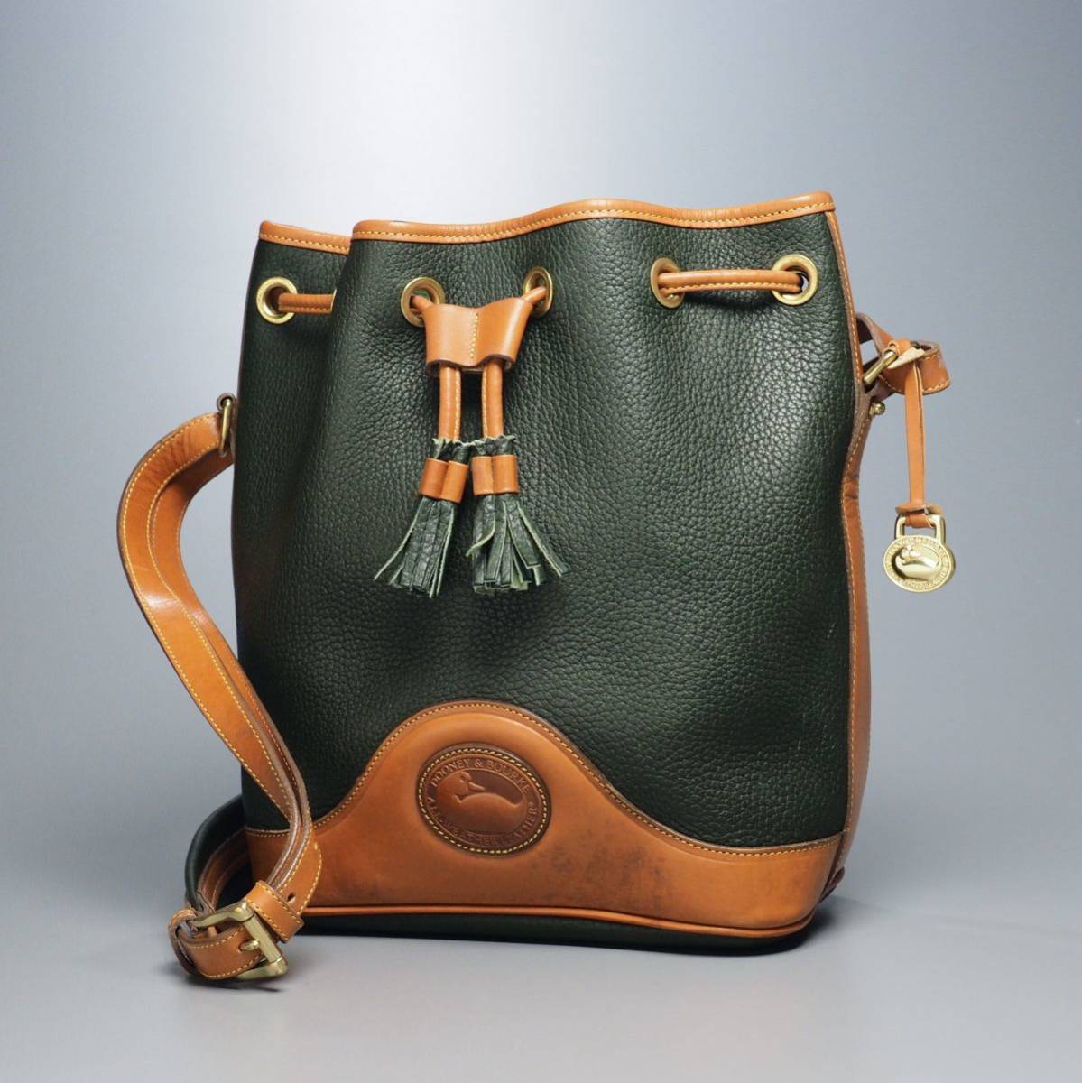 GO7976：USA製*DOONEY & BOURKE/ドゥーニー&バーク*レザーショルダーバッグ*巾着ワンショルダーバッグ*鞄*グリーン_画像1