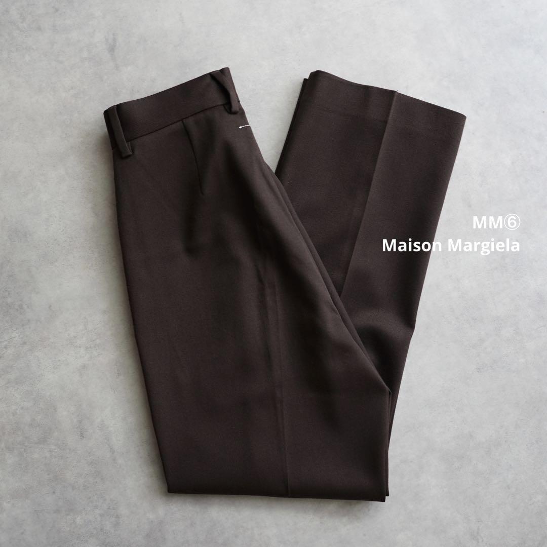 美品 MM6 Maison Margiela トラウザーズパンツ ウールブレンド イージーパンツ ストレッチ性あり テーパード ロゴステッチ 裏地あり 34_画像1