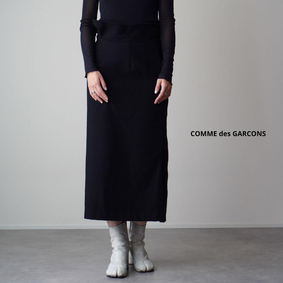 美品 COMME des GARCONS ギャルソン ロングスカート ウール ウエストフリル M 変形スカート 裾スリット 厚手 Aライン ブラック