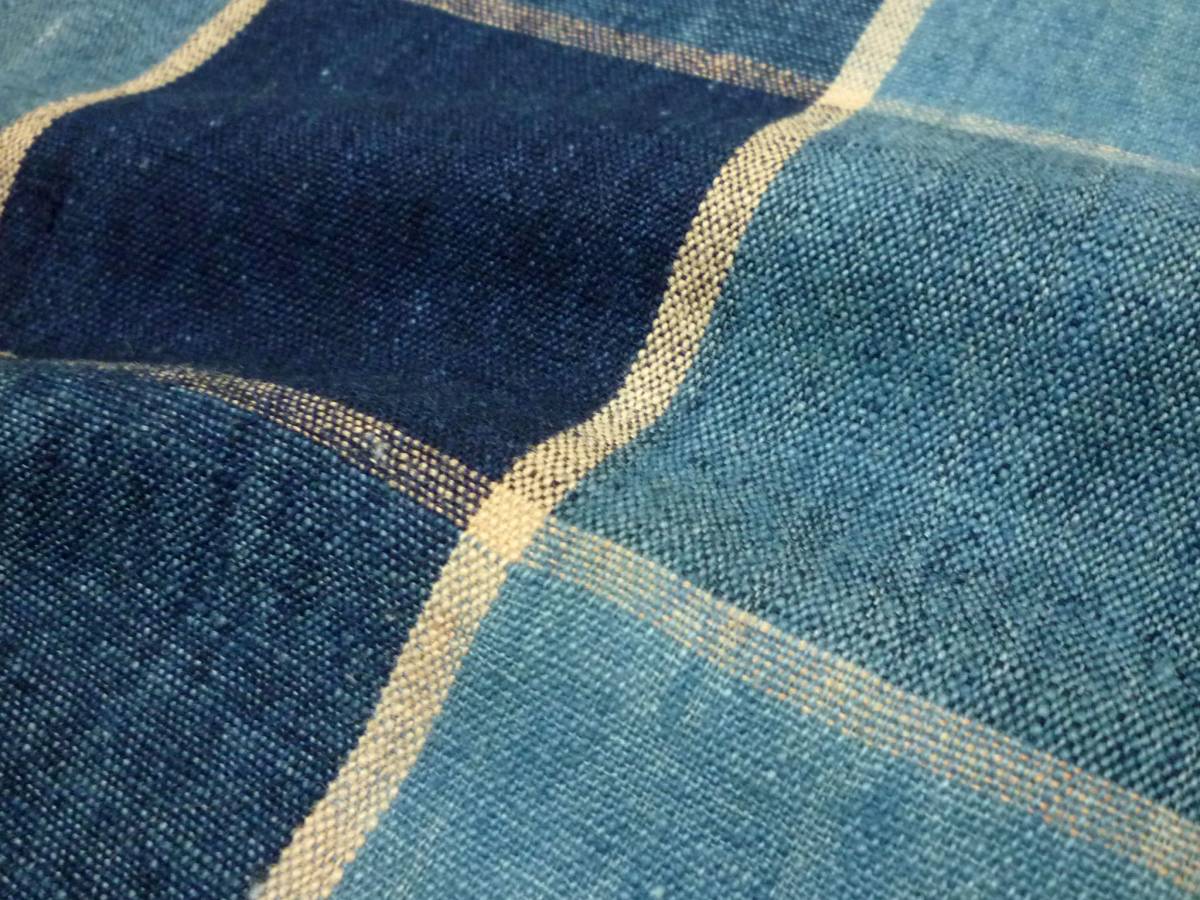【古古布】藍濃淡格子　木綿はぎれ1幅　長さ160㎝　手織り　①_画像4
