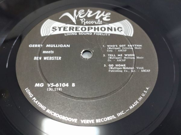 US盤Verve黒MG-V両溝オリジナル Gerry Mulligan /Meets Ben Webster_画像3