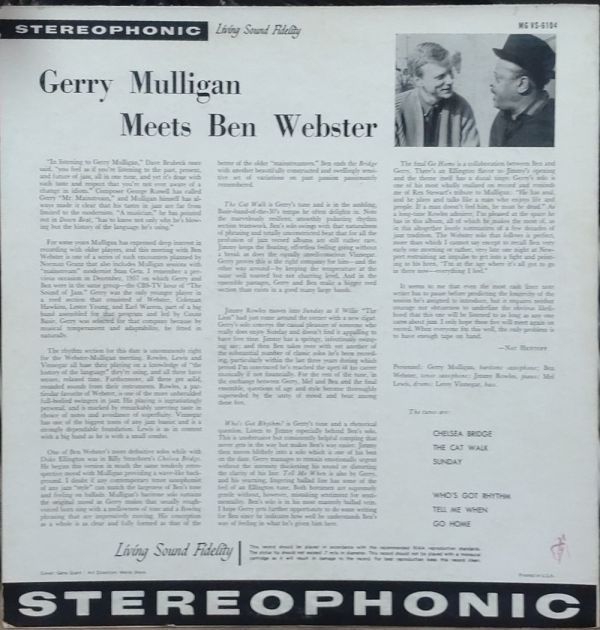 US盤Verve黒MG-V両溝オリジナル Gerry Mulligan /Meets Ben Webster_画像2