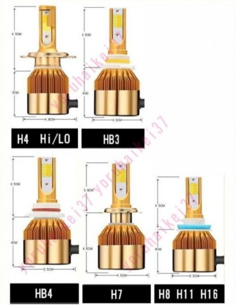 2色変更 LED ヘッドライト フォグ　H4 H7 H8 H11 H16 HB3 HB4 3000K 6000K 12V 24V バルブ　2個 PIAA　IPF PHILIPS_サイズ