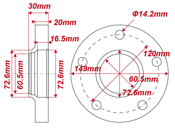 BMW ワイドトレッドスペーサー 厚さ20ｍｍ PCD 5H-120 ハブ付 72.6mm 黒 ブラック 1枚 / ホイールスペーサー E65 E66 E39 E60 E61 E83 E84_画像4