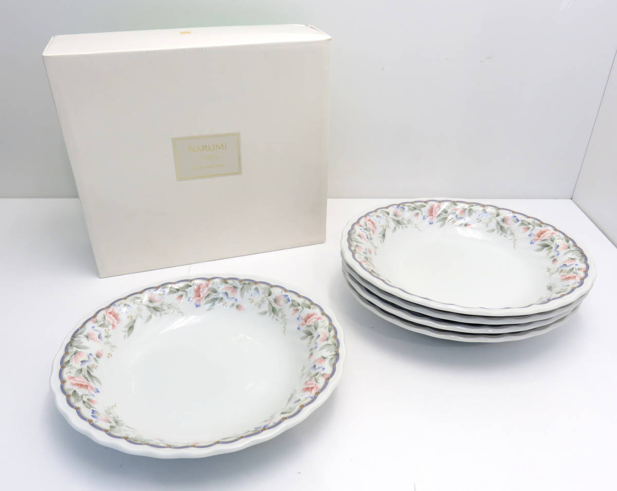 ☆未使用☆NARUMI CHINA/ナルミ チャイナ カレー皿 5客セット オーバル 深皿 花柄 保管品_画像1