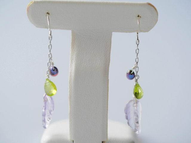  amethyst peridot pearl sv chain earrings natural stone 