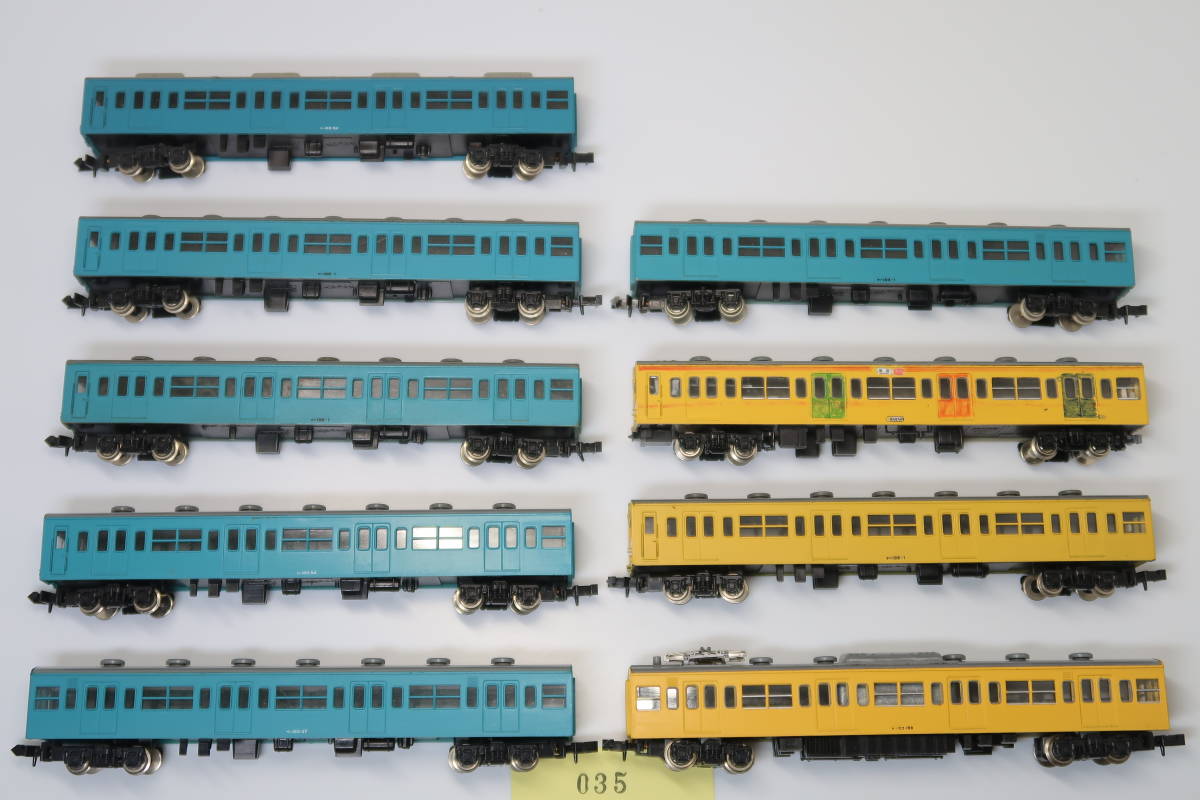 31104-035【電車（発送：ゆうパケットプラス 410円、他）】KATO 103系・スカイブルー色/カナリアイエロー色（計9両）【中古品】_画像1