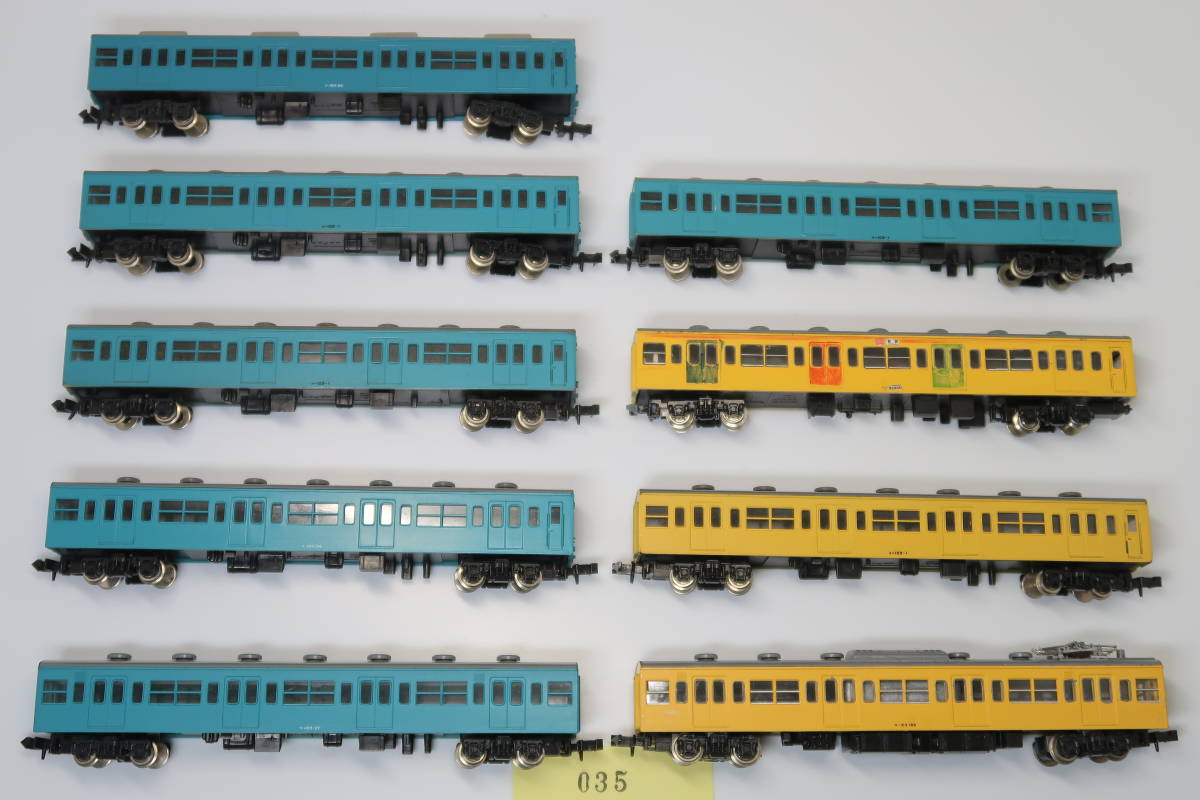 31104-035【電車（発送：ゆうパケットプラス 410円、他）】KATO 103系・スカイブルー色/カナリアイエロー色（計9両）【中古品】_画像2