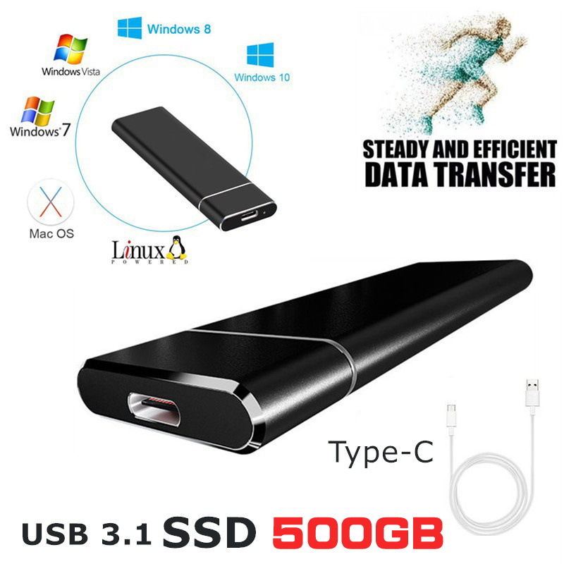 [USB3.0/USB3.1対応] 外付けポータブルSSD：500GB (Type-C/ドライバー不要/Gen2・Gen1/Windows・Mac・スマホ) シルバー [004]_画像2