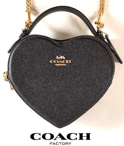 特価！ 大人気 COACH コーチ クロスグレインレザー ハート型 クロスボディ ショルダー 2WAY バッグ CE652 ブラック 新品本物_画像1