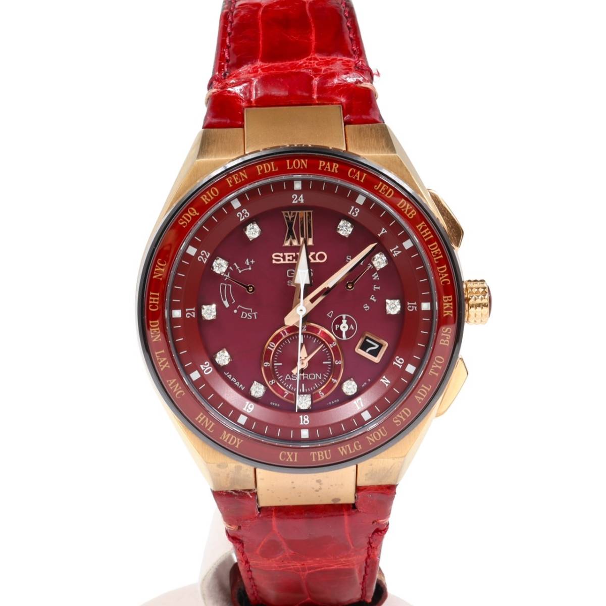 SEIKO セイコー アストロン エグゼクティブライン SBXB158 10Pダイヤ GPSソーラー セラミック チタン 革ベルト レッド 赤 500本限定 腕時計