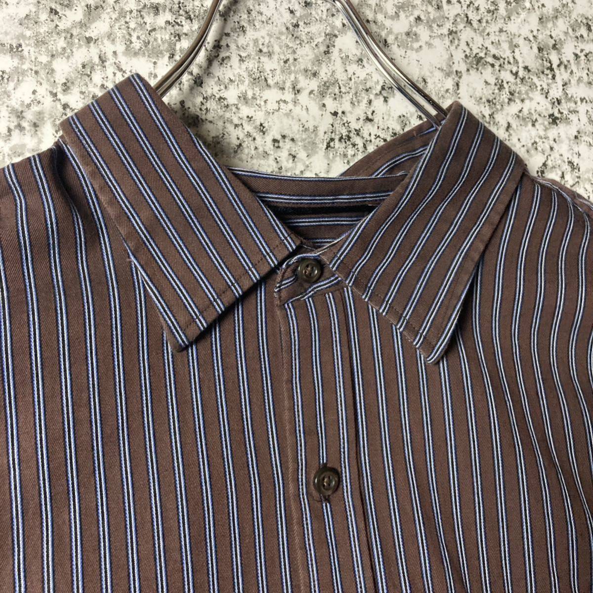 【90sオールド】オーバーサイズ　ビンテージL/Sストライプシャツ　2XLサイズ 古着　長袖シャツ コットン　ビッグサイズ