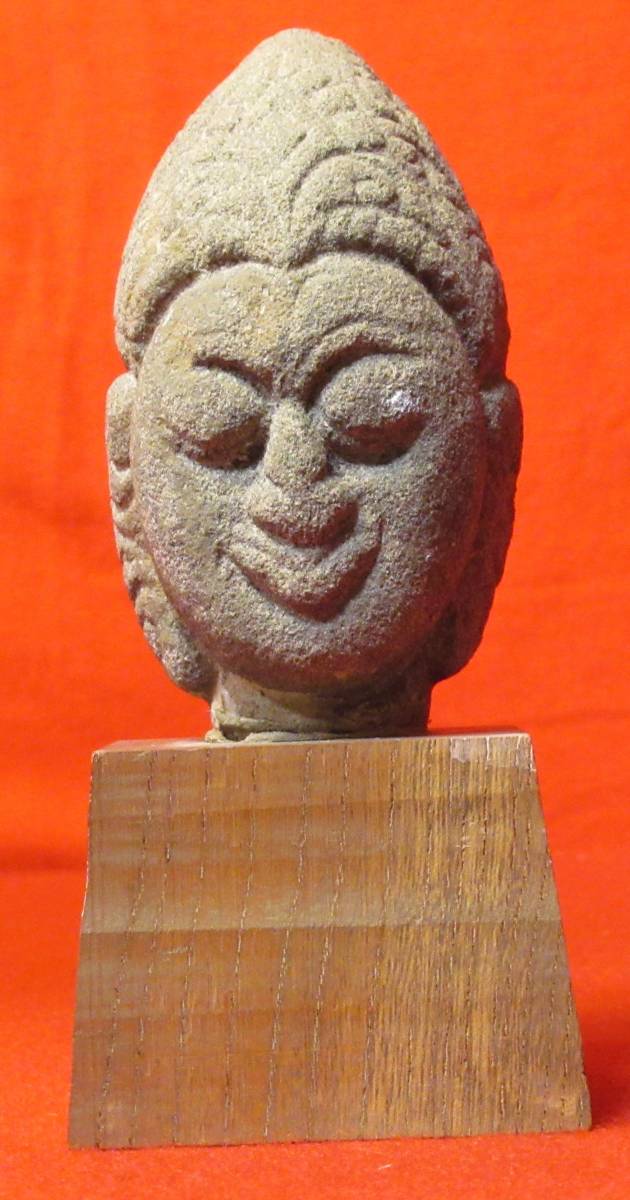 仏教美術 仏像『石造りの仏頭』クメール（高さ10,5㎝）石仏 中国美術 ガンダーラ ヒンズー教_画像2