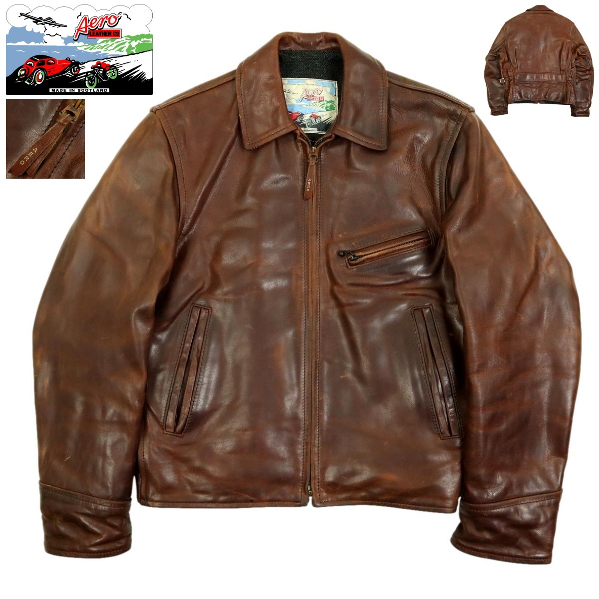 [B2967][ horse leather ][ size 34]AERO LEATHER aero leather leather jacket single rider's jacket Horse Hyde 