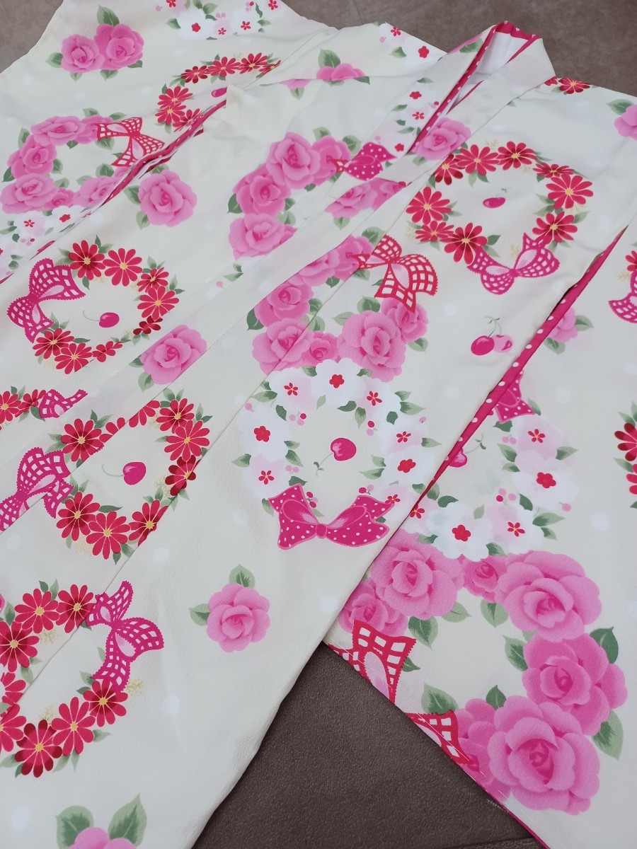 SEIKO MATSUDA 松田聖子 キッズ 子供 女の子用 3歳 着物 和服 絢爛豪華 七五三 バラ 薔薇 花柄 リボン サクランボ 貸衣装 記念撮影 祝着