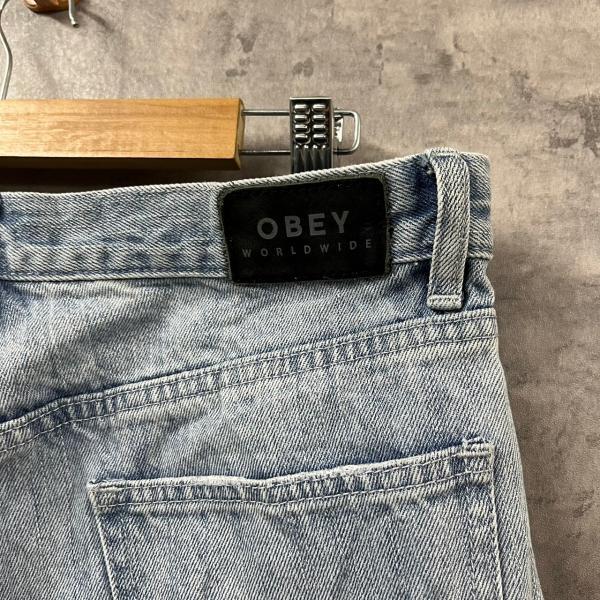 OBEY WORLD WIDE ライトブルー ボタンフライ デニムジーンズパンツ 30 実寸W31in USA 海外輸入 古着 S211128-H098_画像8