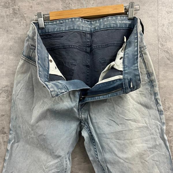 CalvinKlein JEANS ライトブルー ジップフライ スリムストレートデニムジーンズパンツ W32L32 実寸W33in USA 海外輸入 古着 S220114-H318_画像9