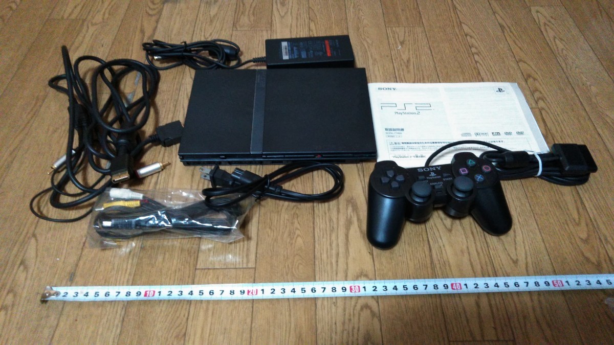 美品SONY ソニー PlayStation2 SCPH-77000 CB チャコール ブラック プレステ 本体一式 コントローラ アダプタープレイステーション２
