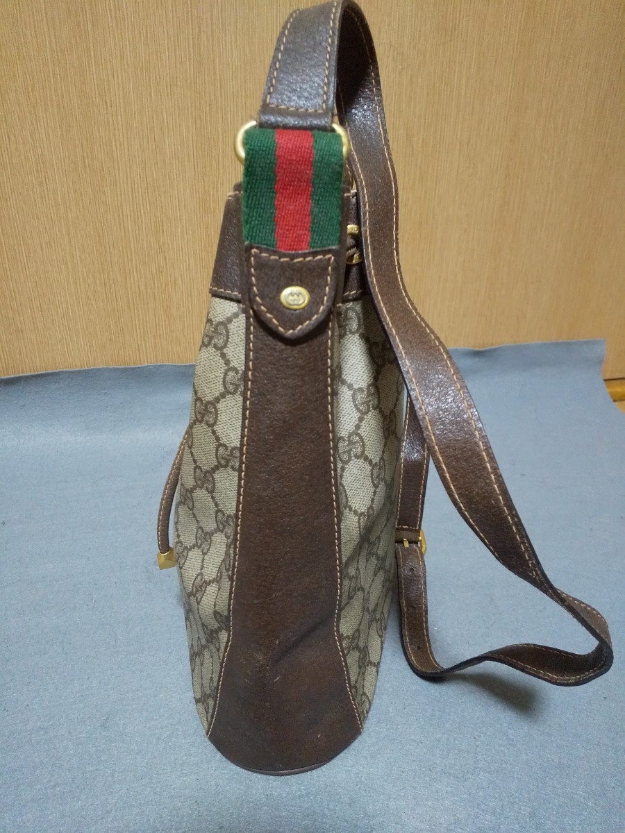 グッチショルダーバッグ/ GUCCI /GG 柄 /シェリーライン /OLD GUCCIバッグ /ブラウン_画像3