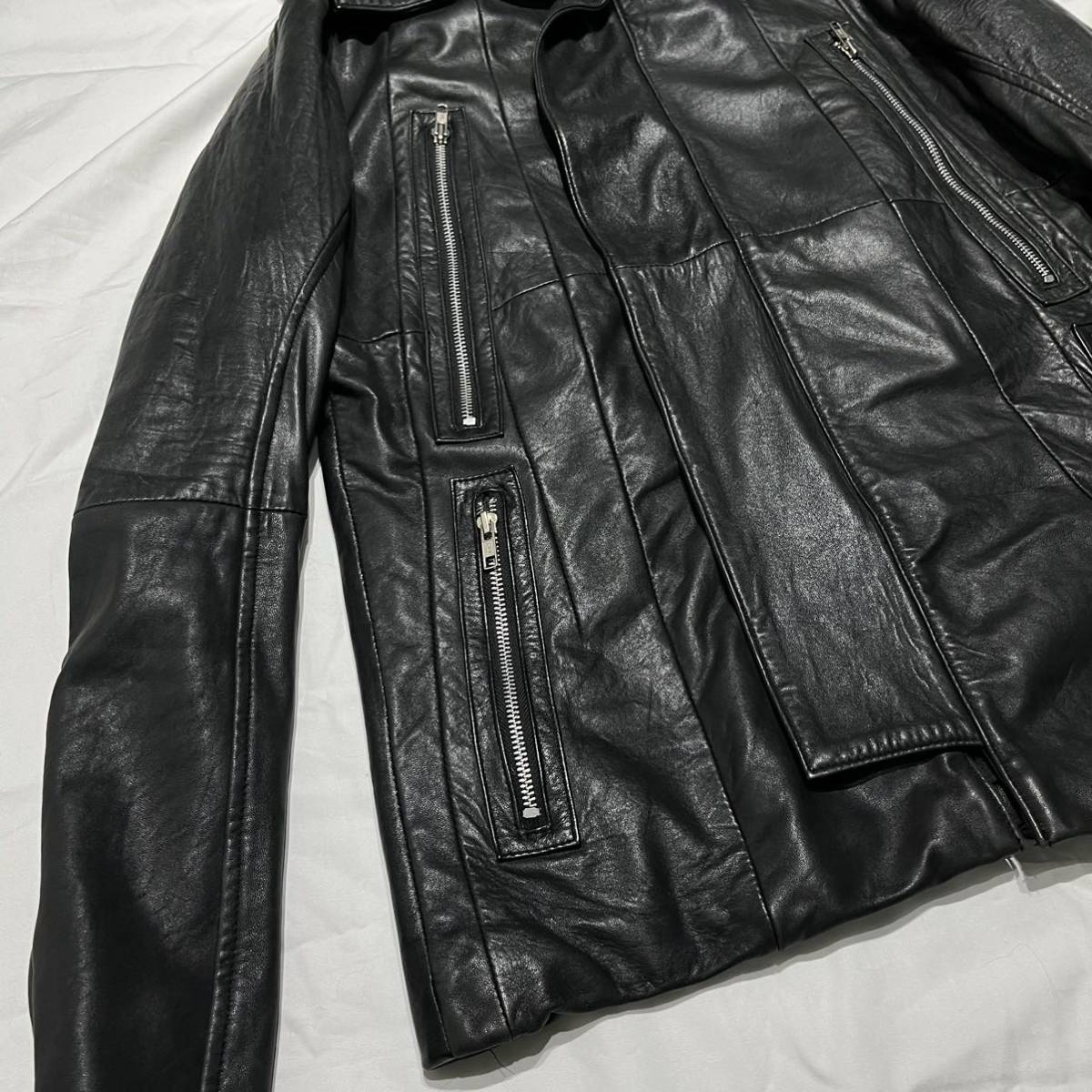 super rare 00s EKAM long sleeve leather hoodie japanese label Archive jacket riders lgb pants coat アーカイブ 90s vintage_画像4