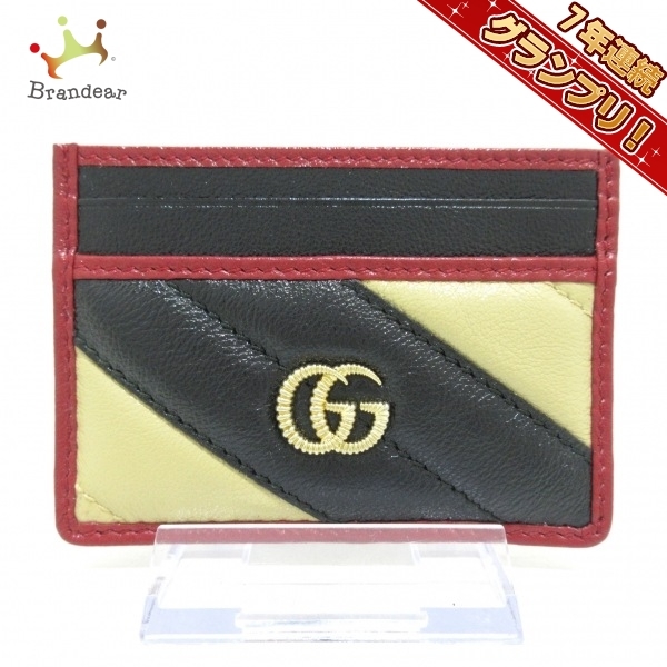 グッチ GUCCI カードケース 573812 GGマーモント レザー 黒×ボルドー×ベージュ 美品 財布_画像1