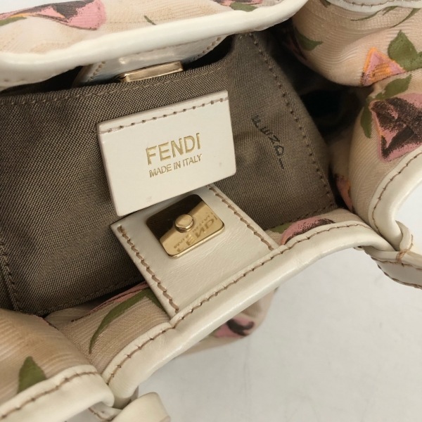 フェンディ FENDI ハンドバッグ 8BH212 - ナイロンジャガード×レザー ベージュ×アイボリー×マルチ 花柄/ミニバッグ バッグ_画像8