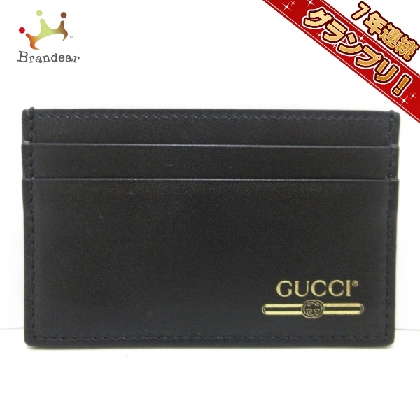 グッチ GUCCI カードケース 547596 グッチプリント レザー 黒×ゴールド 美品 財布