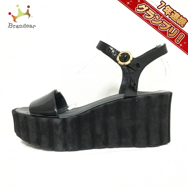 サルバトーレフェラガモ SalvatoreFerragamo サンダル 7 1/2C - エナメル（レザー）×ヌバック 黒 レディース ウェッジソール 靴