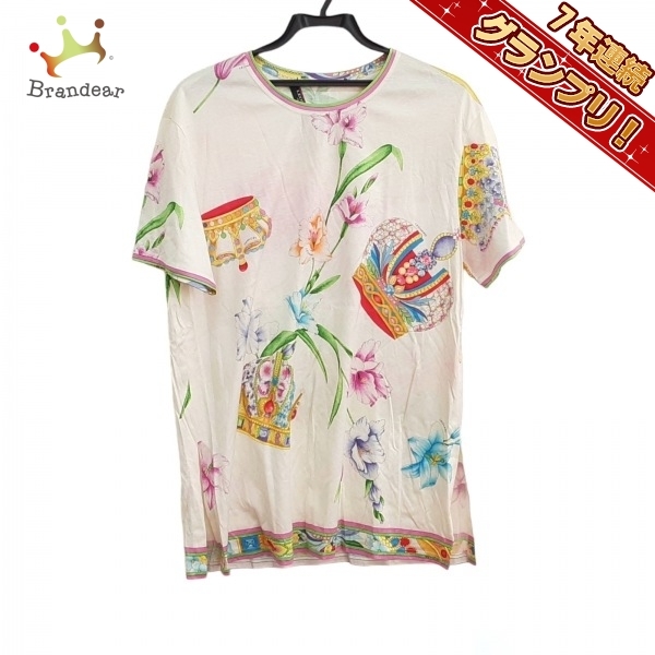 レオナール LEONARD 半袖Tシャツ サイズL - 白×ピンク×マルチ レディース クルーネック/花柄 トップス