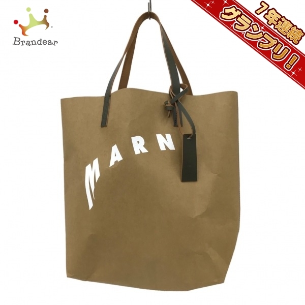 マルニ MARNI トートバッグ SHMQ0000A8 - セルラ-ゼ×レザー ブラウン×カーキ 美品 バッグ