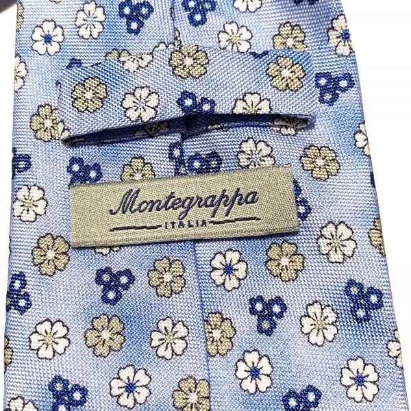 モンテグラッパ montegrappa ライトブルー×イエロー×白 メンズ フラワー(花柄） ネクタイ_画像3