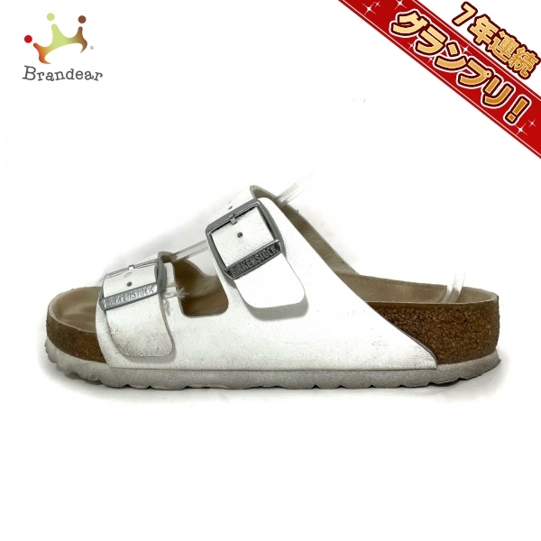  Birkenstock BIRKEN STOCK sandals 22.5 - imitation leather white × beige lady's shoes 