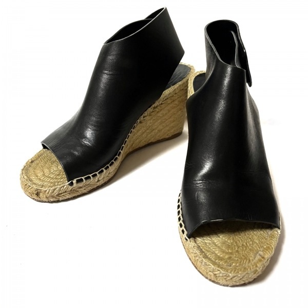  Celine CELINE sandals 36 - leather black lady's espadrille / Wedge sole shoes 