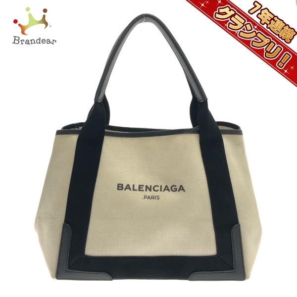 バレンシアガ BALENCIAGA トートバッグ 339933 ネイビーカバS キャンバス×レザー アイボリー×黒 バッグ_画像1